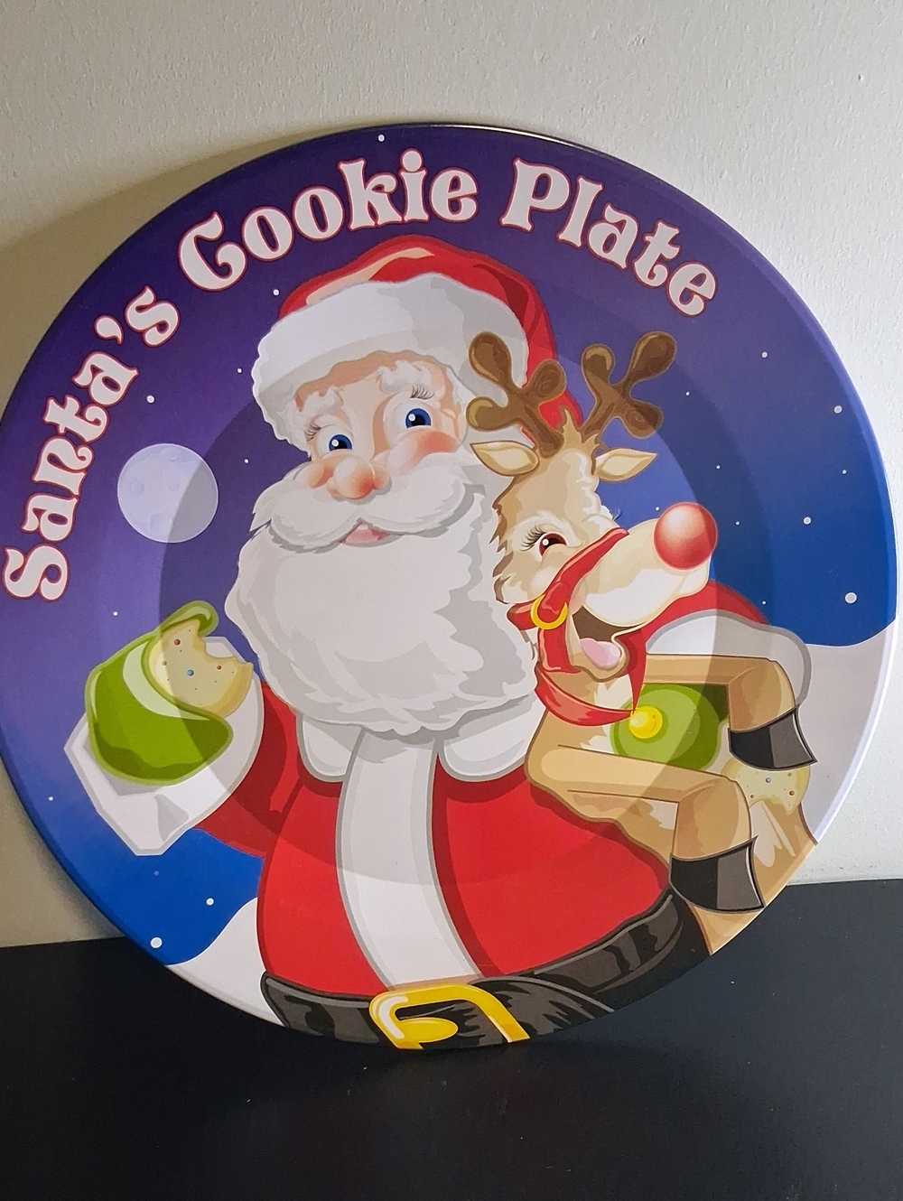 Santa's Cookie Plate Festive Round Serving Plate - Purple/Red